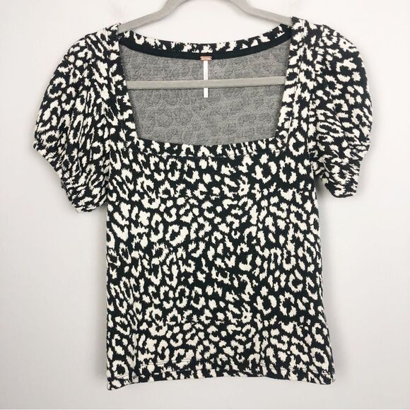 FREE PEOPLE | No Type Tee Black & White Animal Leopard Print Top Women’s Size S - Picture 5 of 12